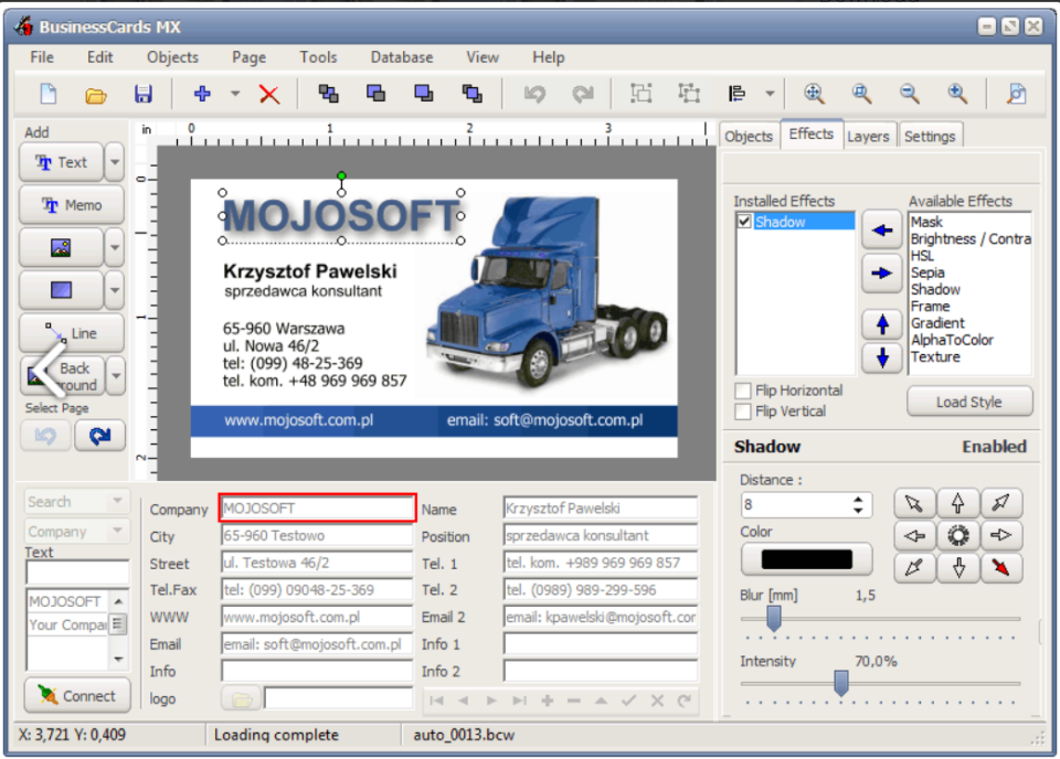 screenshot of BusinessCards MX